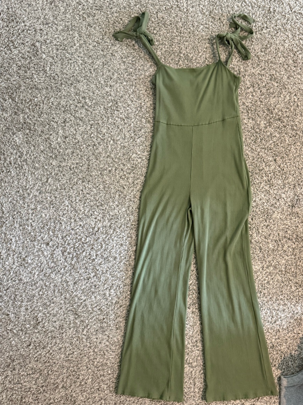 Urban Outfitters Green Ribbed Tie-Strap Jumpsuit